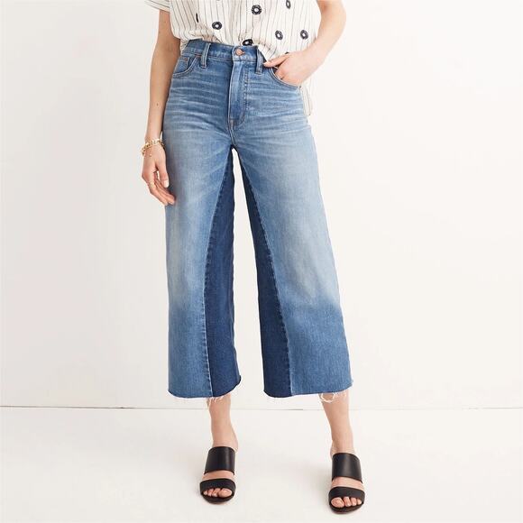 MADEWELL Wide-Leg Crop Jeans Gusset Edition in Jerry Two-Tone Wash Size 26 - Picture 2 of 10